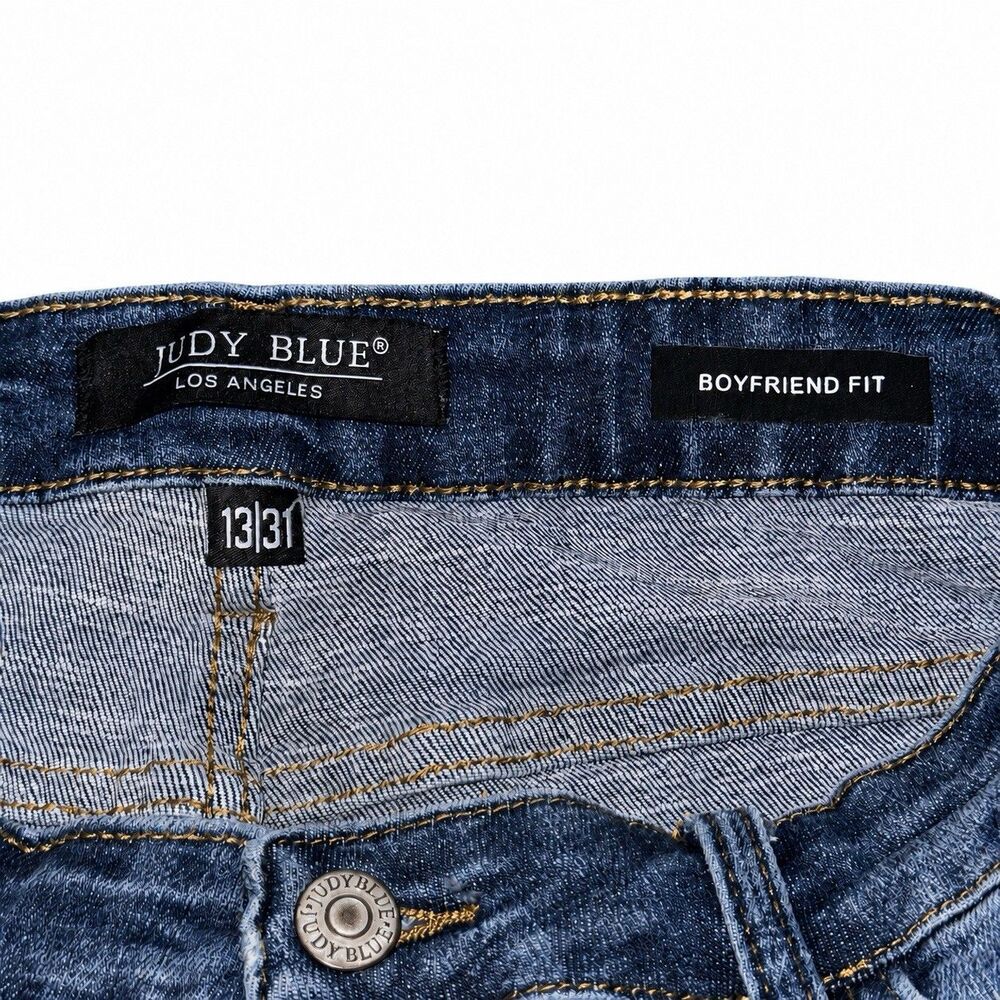 Judy Blue Jeans Womens 13/31 Boyfriend Distressed Thermal Patch Stretch 88306 - Picture 7 of 8